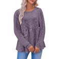 thumbnail image 2 of Xuyuer Waffle Knit Tops for Women Empire Waist Flowy Ruffle Peplum Babydoll Tops Crewneck Long Sleeve Tunic Sweaters, 2 of 5