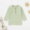 thumbnail image 2 of LIIPEE Boys Girls Tops Solid Color Ribbed Long Sleeve Round Neck Button Shirt Toddler Trendy School Tee Shirts,Green,2-3 Years, 2 of 4