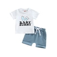 thumbnail image 1 of Mialoley Easter Baby Boys Short Set, Short Sleeve Rabbit Ears Letters Print T-shirt with Elastic Waist Shorts, 1 of 8