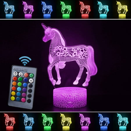 

Rosnek New 3D Unicorn Night Light 16 Colors Changing Table Desk Lamp Remote & Touch Control for Kids Xmas Gift Home Decor