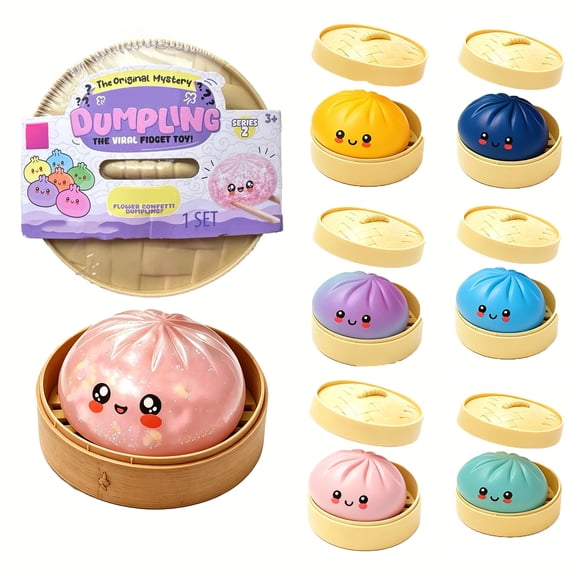 Flowered Confetti Squishy Dumpling, Mystery Color Squeeze Toy with Steamer Box, Cute Collectible Fidget Toy, Random One, 1 Set Crazy Gifts for Fun