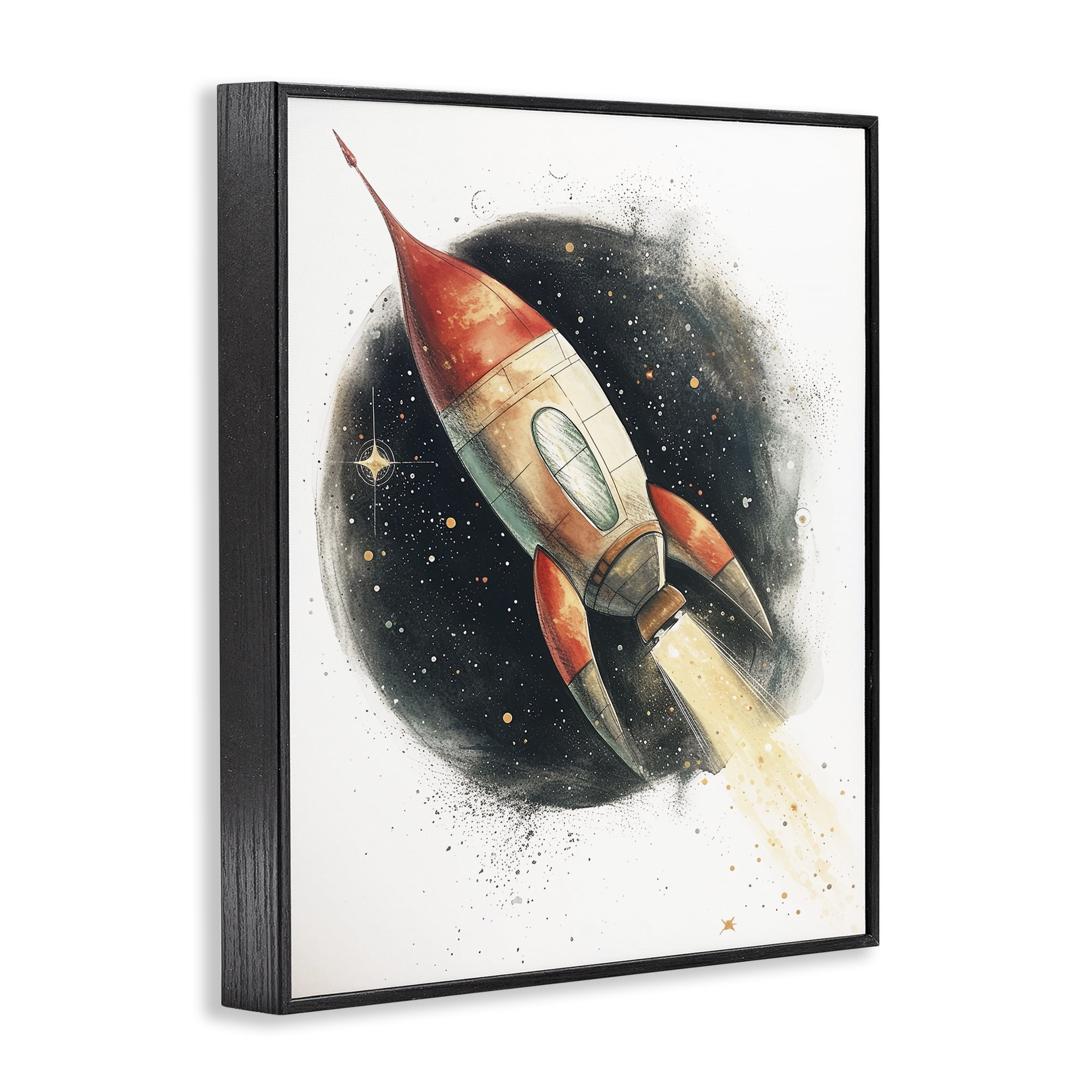 Stupell Industries Journey To Space Rocket Black Framed Giclee Art, design by Ray Powers