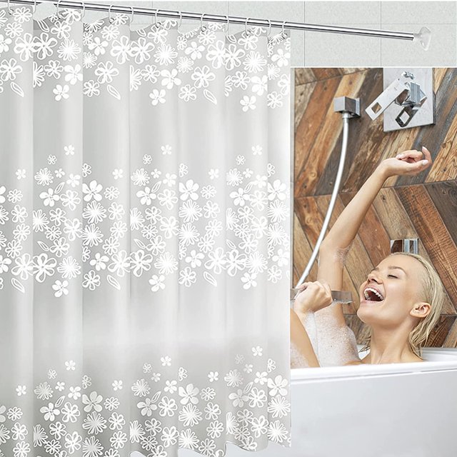 Cortina de ducha, forro de cortina de baño con antimoho, antibacteriano, impermeable, lavable para baño de bañera (flor blanca) JAMW Sencillez