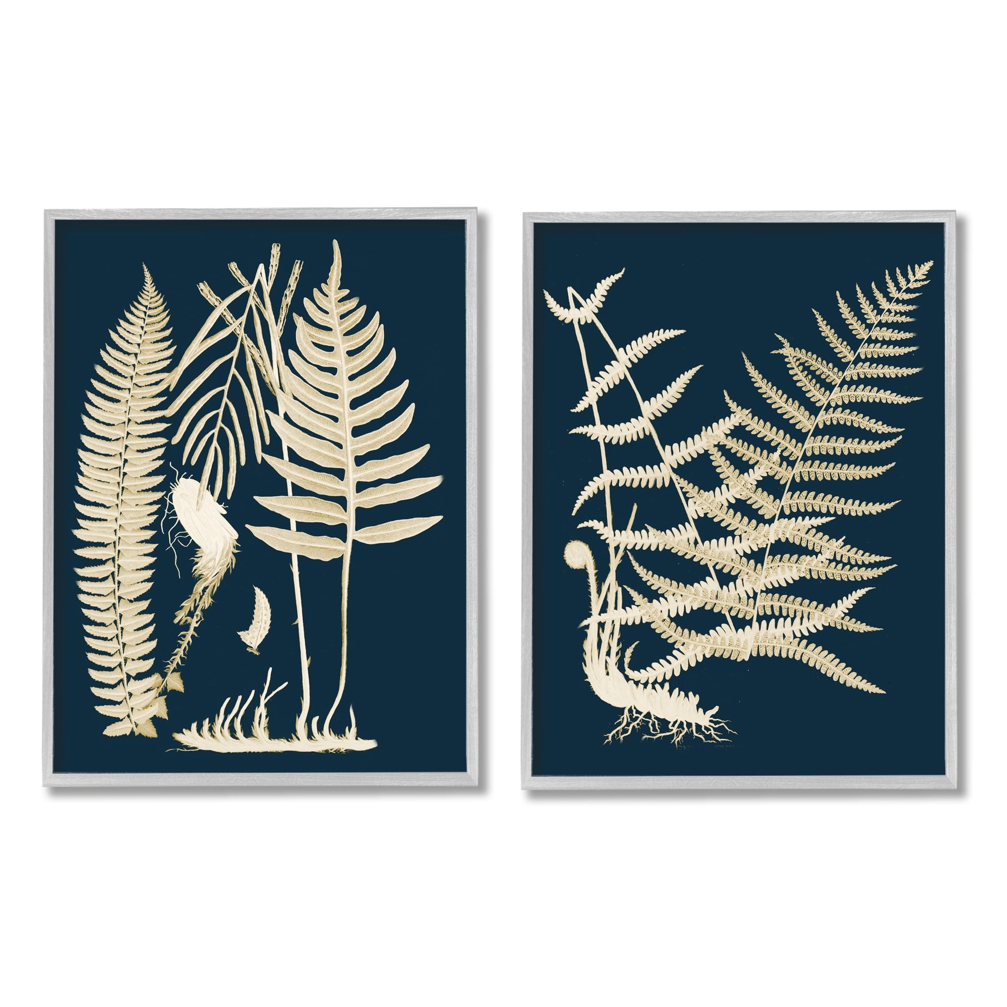 Stupell Industries Modern Layered Vegetation Natural Botanical Leaves Graphic Art Gray Framed Art Print Wall Art, Set of 2, Design by Piddix