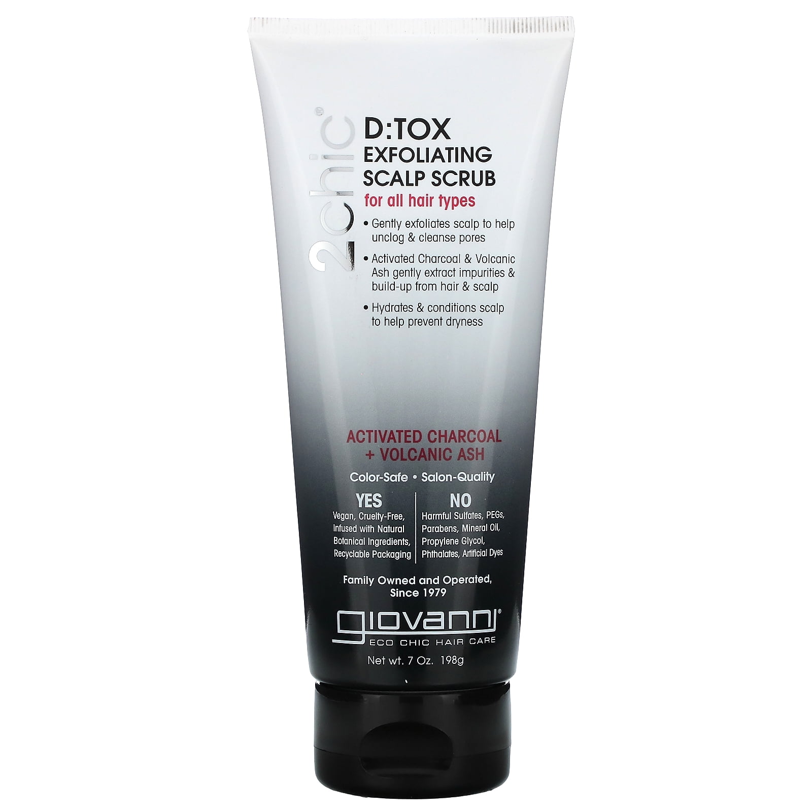 2chic, D:Tox Exfoliating Scalp Scrub, Activated Charcoal + Volcanic Ash, 7 oz (198 g), Giovanni