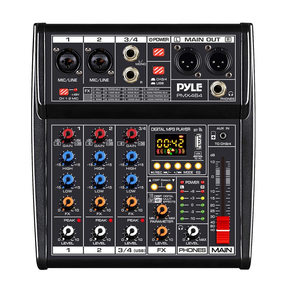 Pyle PMX464 4Channel Audio Mixer w/ Recording Interface Builtin