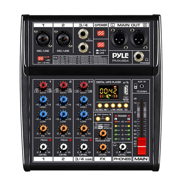Pyle PMX464 4Channel Audio Mixer w/ Recording Interface Builtin FX Processor/AUX Input