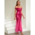 thumbnail image 3 of Angel-fashions Women's Sparkle Sequin Off Shoulder Tie Back Mermaid Hem Long Evening Prom Dress Magenta Size M, 3 of 6