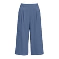 thumbnail image 3 of Womens Cropped Pants High Waisted Wide Leg Pleated Culottes Lightweight Casual Summer Trousers with Pockets for Travel Vacation,Blue,M, 3 of 7