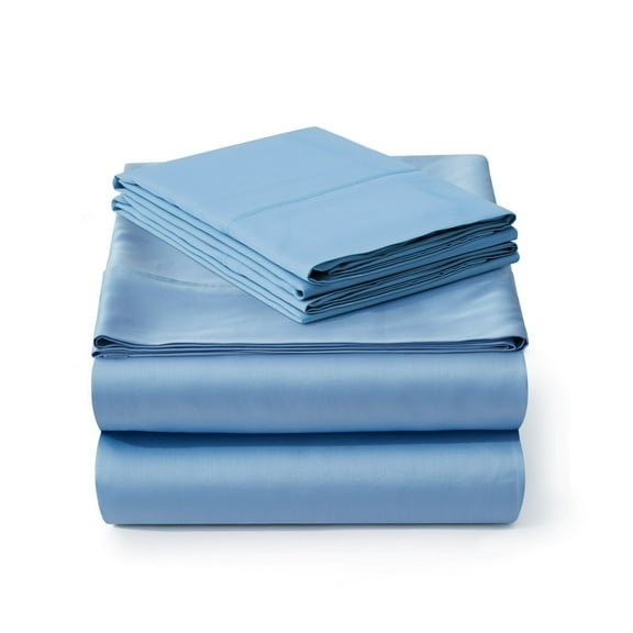 American Home Collection Bamboo Viscose Sheet Set - Silky Soft, Cooling for Hot Sleepers - 18 Inches Deep Pocket - Premium Sateen Finish - California King, Sky Blue