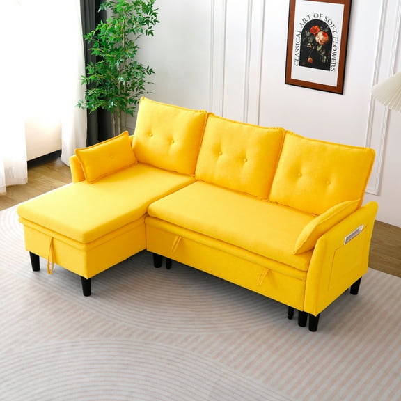 Living Room Sofas L-Shaped Reversible Chaise Sectional Sofa with Storage - Cotton-Linen, Yellow, Office & Apartment Ready,Comfortable Sofas