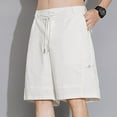thumbnail image 5 of HOOMEUMY Men's Baggy Cotton Shorts with Pockets Drawstring Lightweight Breathable Solid Color Summer Beach Knee Length Shorts White XL, 5 of 9