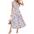 thumbnail image 3 of V-Neck Pleated Flying Sleeves Printed Midi Dress Picture5 S, 3 of 7