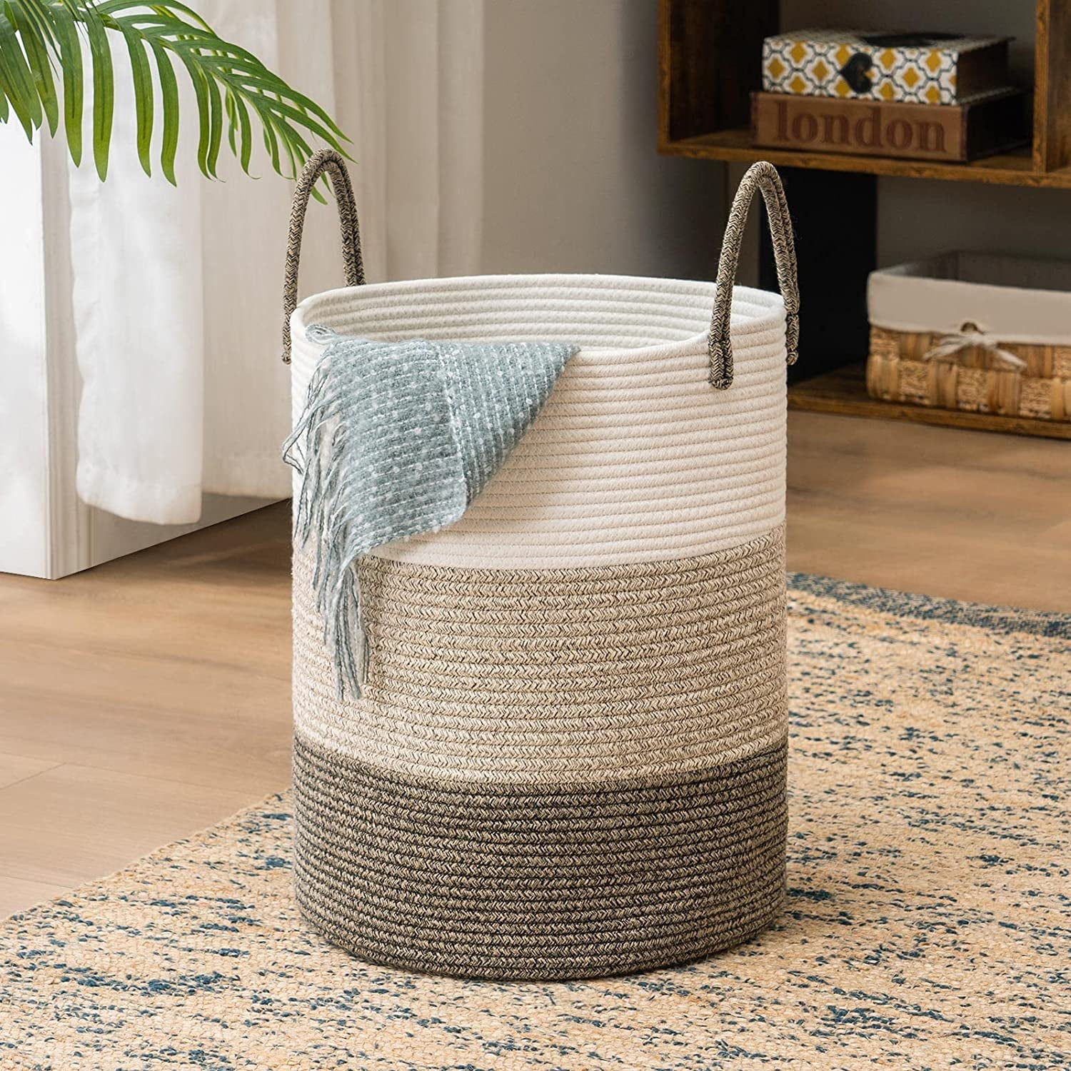 Ffiy Woven Rope Laundry Hamper With Handles Tall Laundry Basket For Blanket Storage Heavy Duty Clothes Hamper For Bedroom 58l Large Brown Brown 15 X