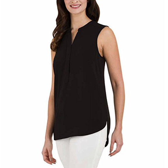 Hilary Radley Ladies' Half Zip Sleeveless Blouse (Small, Black)