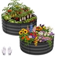 thumbnail image 1 of Raised Garden Bed with Safety Edging - Olive Green 2x2x1 ft - Rounded - Pack of 2 - Bottomless Galvanised Steel Planter Box for Plants, Vegetables and Flowers, Galvanized Metal Raised Garden Beds, 1 of 9