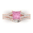thumbnail image 2 of 3.36 ct Brilliant Princess Cut Pink Zircon 18K Rose Gold Solitaire with Accents Engagement Bridal Wedding Ring Band Set size 8, 2 of 7