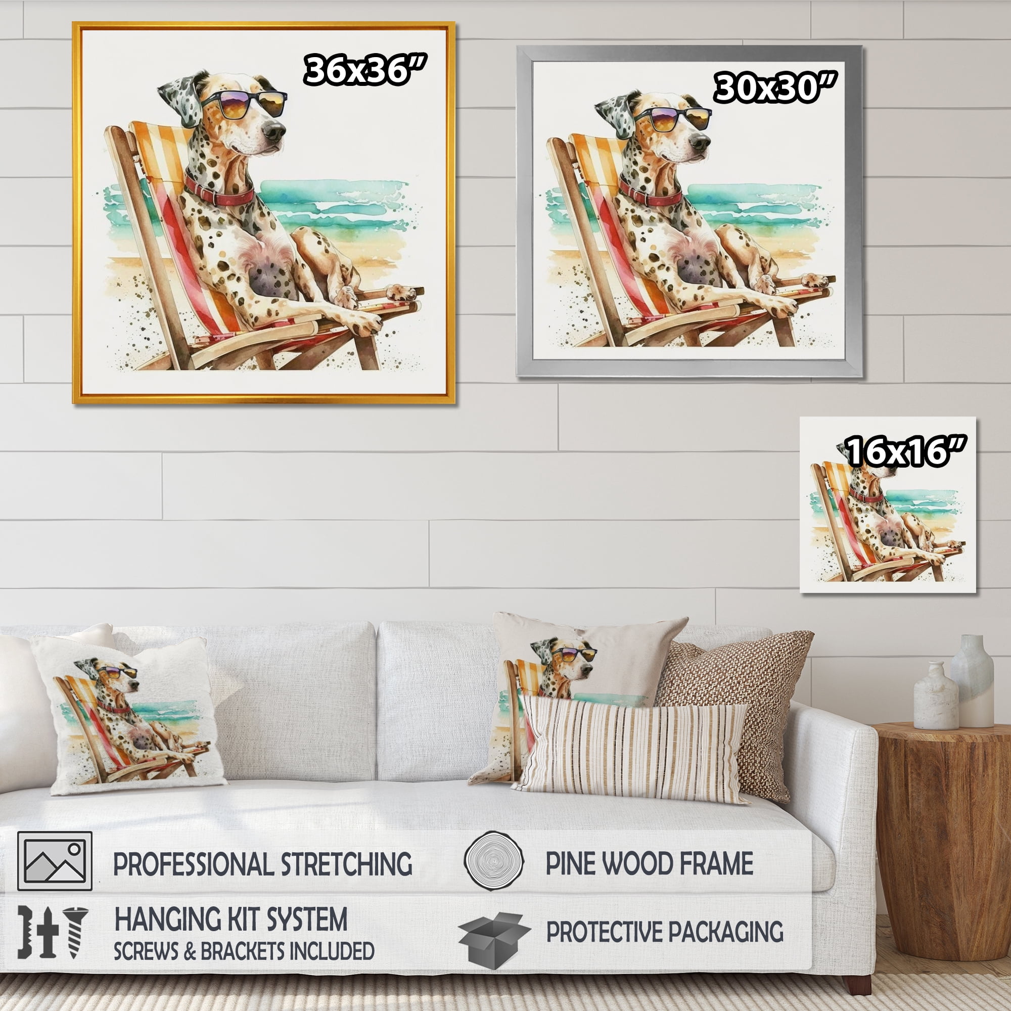 Designart Dog Laying On Chair At The Beach IV Canvas Wall Art