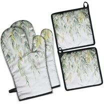 Oven Mitts and Pot Holders Set Of 4, Heat Resistant Kitchen Gloves with Non-Slip Grip, Hanging Loop, Soft Cotton Lining for Baking, Cooking, Grilling, Barbecue