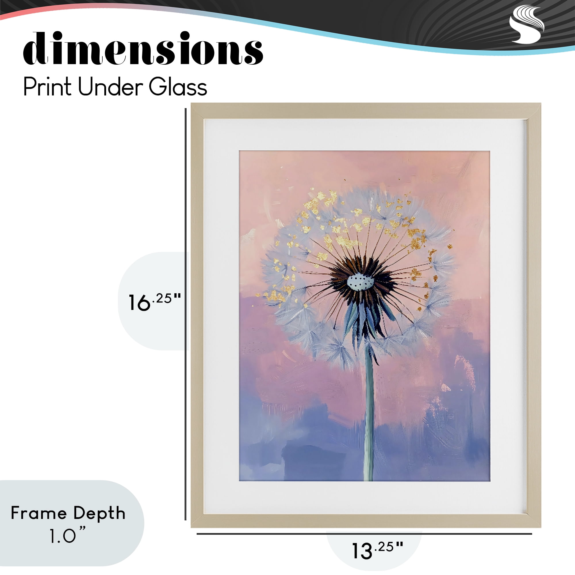 Stupell Industries Pastel Dandelion with Gold Seeds Birch Framed Print Under Glass, design by The Prints Vibe