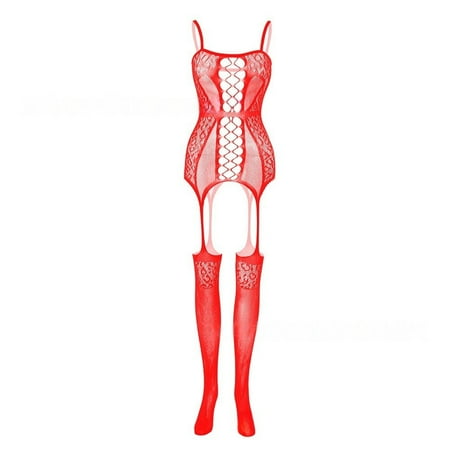 Chuancc Womens Underwear Women S Fashion 1 Piece Set Of Erotic Lingerie Sexy Garter Net Stockings Open Bottom Non Slip Transparent Stockings Sexy Underwear for Women Sex Bra Clearance Red One Size