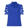 thumbnail image 4 of Ayolanni V-Neck Long Workout Tops for Women Blue Short Sleeve Puff Solid Blouses Ladies Tops and Blouses S, 4 of 6