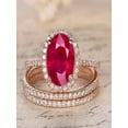 thumbnail image 2 of Limited Time Sale: 2 Carat Red Ruby (oval cut Ruby) and Diamond Engagement Bridal Trio Wedding Ring Set in 10k Rose Gold, 2 of 2