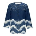 thumbnail image 7 of CYMMPU Business Work Blouses Plus Size Tunic Tops Basic Tees Floral Printed 3/4 Length Sleeve Shirts Vintage Summer Fall Button up Scoop Neck 2025 Clothes for Women Navy XL, 7 of 7