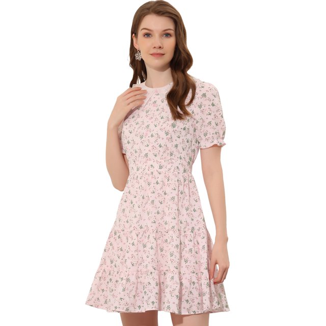 INSPIRE CHIC Robe Fleurie à Col Peter Pan Évasée pour Femme Rose m