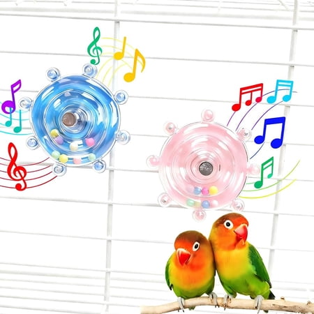 Bird Cage Spinning Toy for Parakeets & Cockatiels, 2 Pack Interactive Spinner Rattle Bird Toys, Cage Mounted Chew Toy for Canary Lovebirds Finches Small Birds Cage Accessories