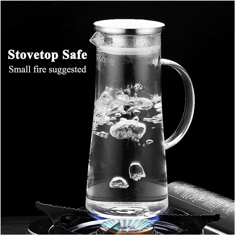 SUSTEAS 68oz Glass Pitcher with Lid, Easy Clean Heat Resistant Water  Pitcher for Home, Clear