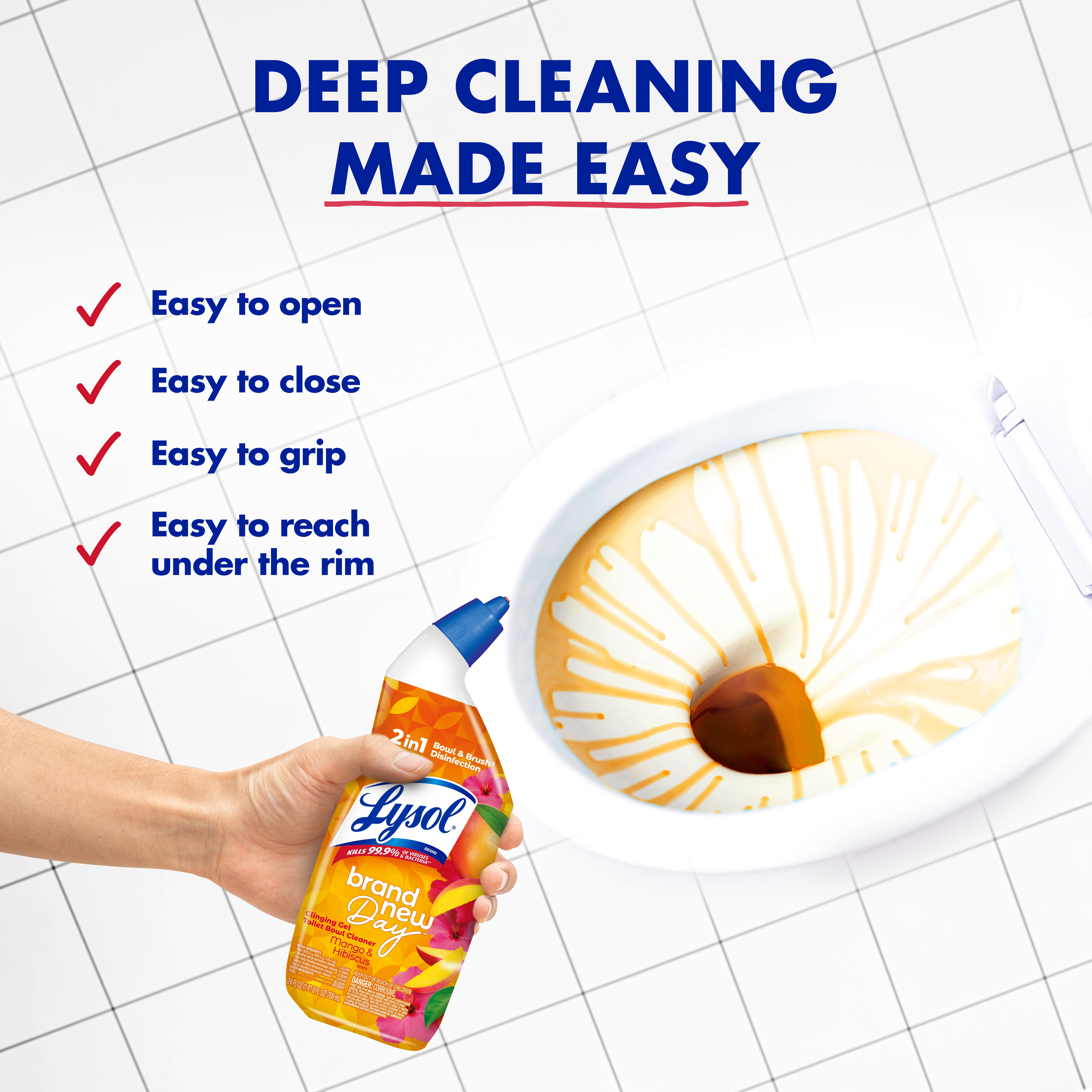 (2 pack) Lysol Toilet Bowl Cleaner Clinging Gel, Disinfecting Bathroom Cleaner and Toilet Bowl Stain Remover, Mango & Hibiscus Scent, 24 fl oz