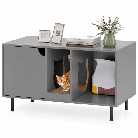 SUGIFT 40 Inch Cat Litter Box Enclosure Pet Playpen for 2 Cats, Hidden Washroom Cabinet Pet Enclosure with Scratching Board, Gray