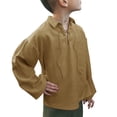 thumbnail image 2 of Long Sleeve Turn-Down Collar Boys Kids Solid Lace-Up Blouse Tops 4-15 Years, 2 of 4