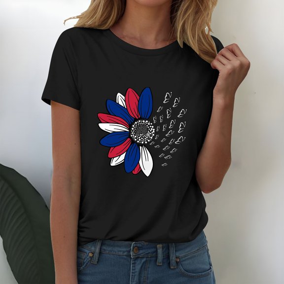 Sweet Home Farm Patriotic Shirts for Women Fashion Workout T Athletic Plus Size Tops Summer Trendy Clothes 2025 Spring Tee Short Sleeve Shirts Black