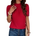 thumbnail image 1 of Avamo T-shirt Femme Col Rond Hauts d'Été T-shirt Plissé Tee Décontracté Pull de Vacances Rouge S, 1 of 3