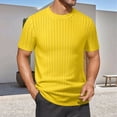 thumbnail image 2 of ZXLBBD Men's T-Shirts Ribbed Short Sleeve Knitted Sweater Solid Color Crew Neck Pullover Top Loose Fit Work Business Summer Outdoor Tshirt,Yellow,M, 2 of 6