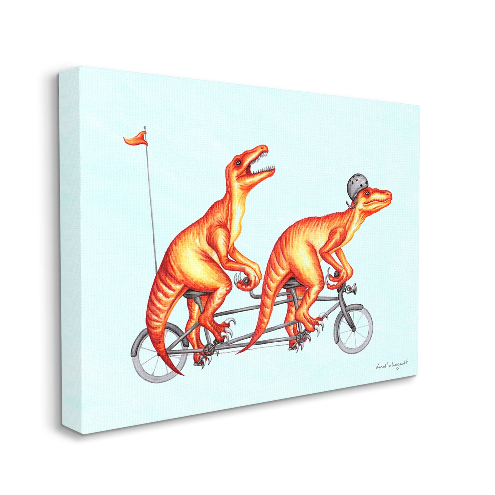 Stupell Industries Whimsical Red T-Rex Dinosaurs Riding Tandem Bicycle Graphic Art Gallery Wrapped Canvas Print Wall Art, Design by Amelie Legault