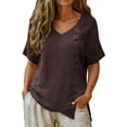 thumbnail image 2 of Delayuji Linen Tshirts For Women Short Sleeve with Button V Neck Lightweight Breathable Casual Blouse Beach Summer Tops Daily Wear, 2 of 7