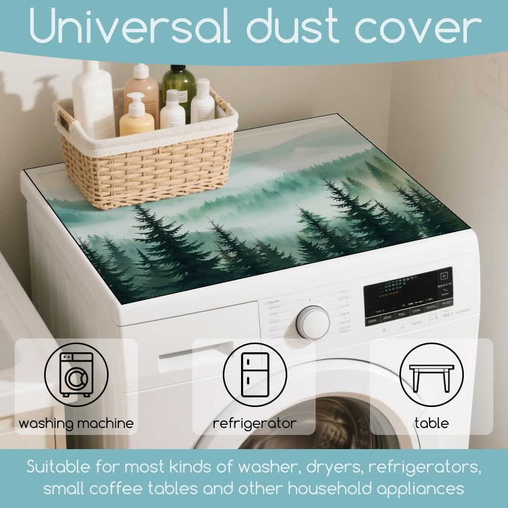 Mountain Tree Washing Machine Dust Cover Top Mat 23.6"x19.7" Pine Trees Washer Dryer Dust Cover Mat Green Hills Washing Machine