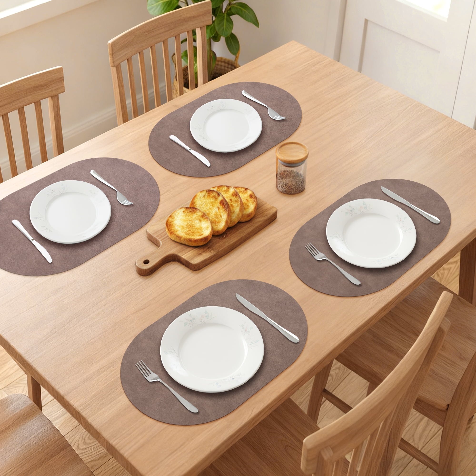 Unique Bargains 6pcs Oval Table Mats for Kitchen Dark Brown 17.3"x11.8"
