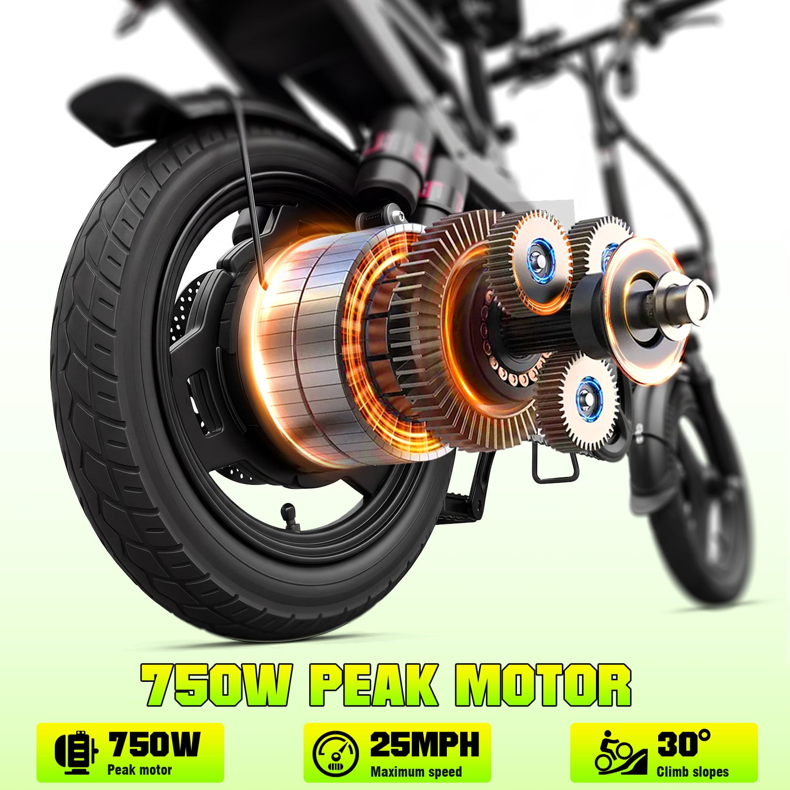 14 in Adult Folding Electric Bicycle, 750W Peak Motor, 25-30 Mile Range, 500 Lb High Load Capacity, Front And Rear Disc Brakes + Five-Fold Shock Absorption, Led Smart Display, Equipped With Combinati