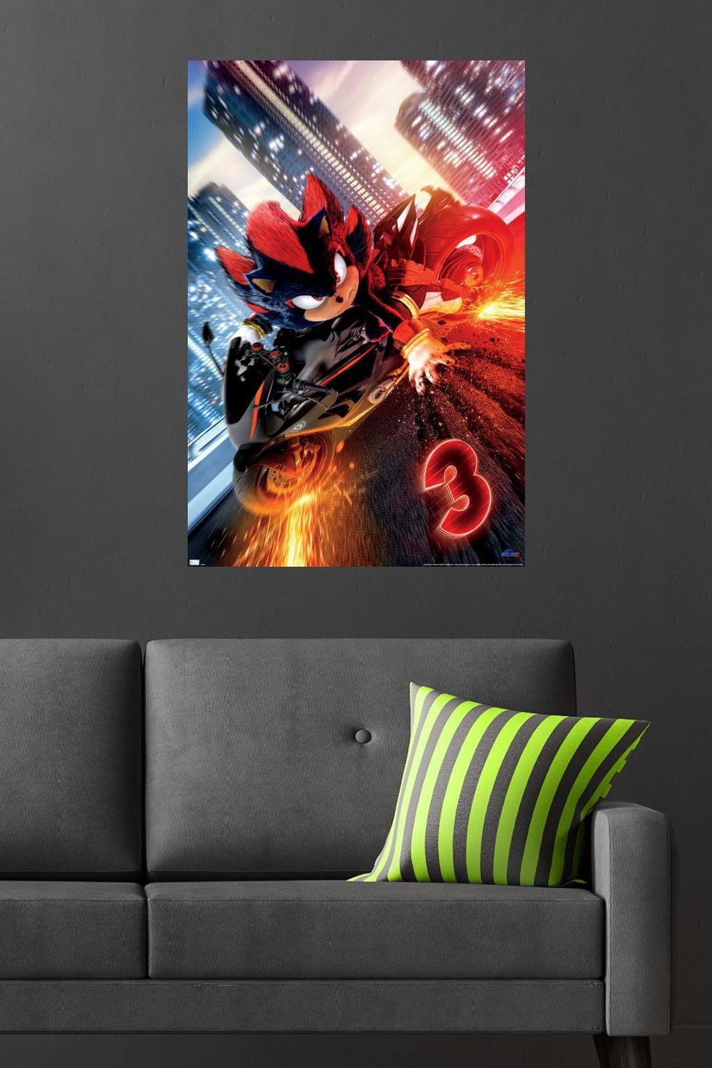Sonic the Hedgehog 3 - Shadow Motorcycle One Sheet Wall Poster, 14.725" x 22.375" Framed