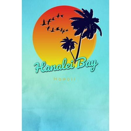 Hanalei Bay Hawaii: Cute Sunset Palm Tree Flock of Birds Surfing Beach Dotted Grid Bullet Journal Notebook - 100 pages 6 x 9 inches Log Bo