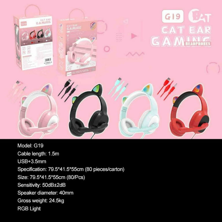 Gaming Headphones Cute Cat Ear Shaped Headset with Mic Stereo Surround Sound Gaming Headphones Compatible with PC PS5 Laptop for Kids and Women Walmart