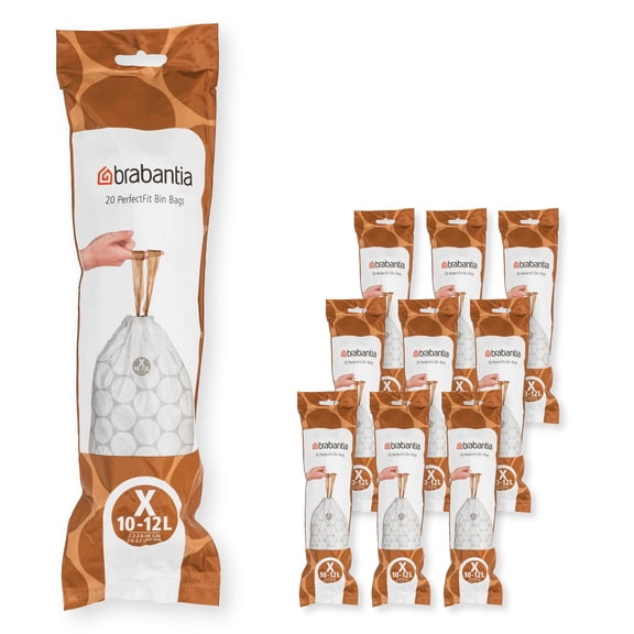 Brabantia PerfectFit Trash Bags, Code X, 2.6-3.2 Gallon (10-12L), 200 Trash Bags