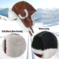 thumbnail image 5 of Unisex Winter Leather Trapper Hat Faux Fur,Windproof Pilot Cap Ushanka Russian Hats for Men Women, 5 of 9