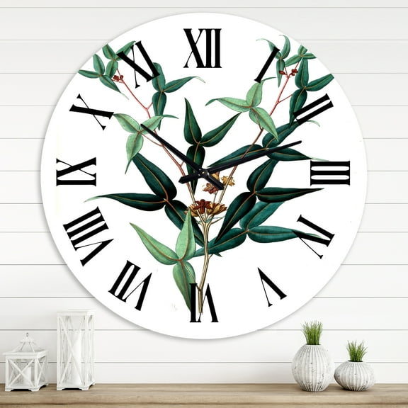 Designart 'Vintage Green Leaves Plants Viii' Traditional Wall Clock
