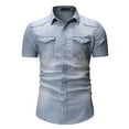 thumbnail image 4 of IYTR Mens Denims Shirts Short Sleeve Summer T Shirts Solid Color Casual Fashion Streetwear Style Shirts With Pocket Button-Up Lapel Comfy Light Blue L, 4 of 4