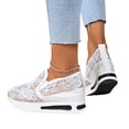 thumbnail image 5 of Domzle Women's Floral Embroidery Mesh Sneakers Breathable Slip On Wedges Walking Shoes Fashion Lace Platform Sneakers Hidden Wedge High Top Comfort Work Outdoor Travel Sports Shoes White, 5 of 6